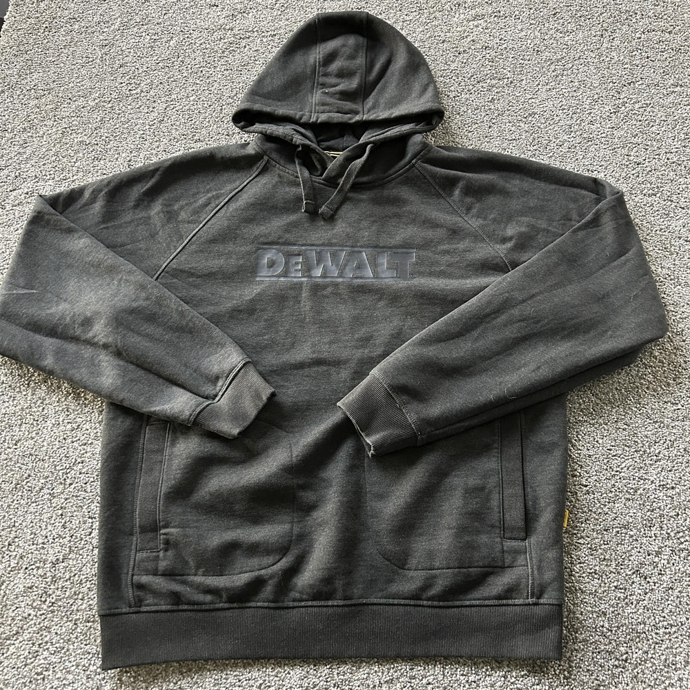 DeWalt Hoodie Mens XL Gray Fleece Pullover Graphic Logo Workwear Sweatshirt